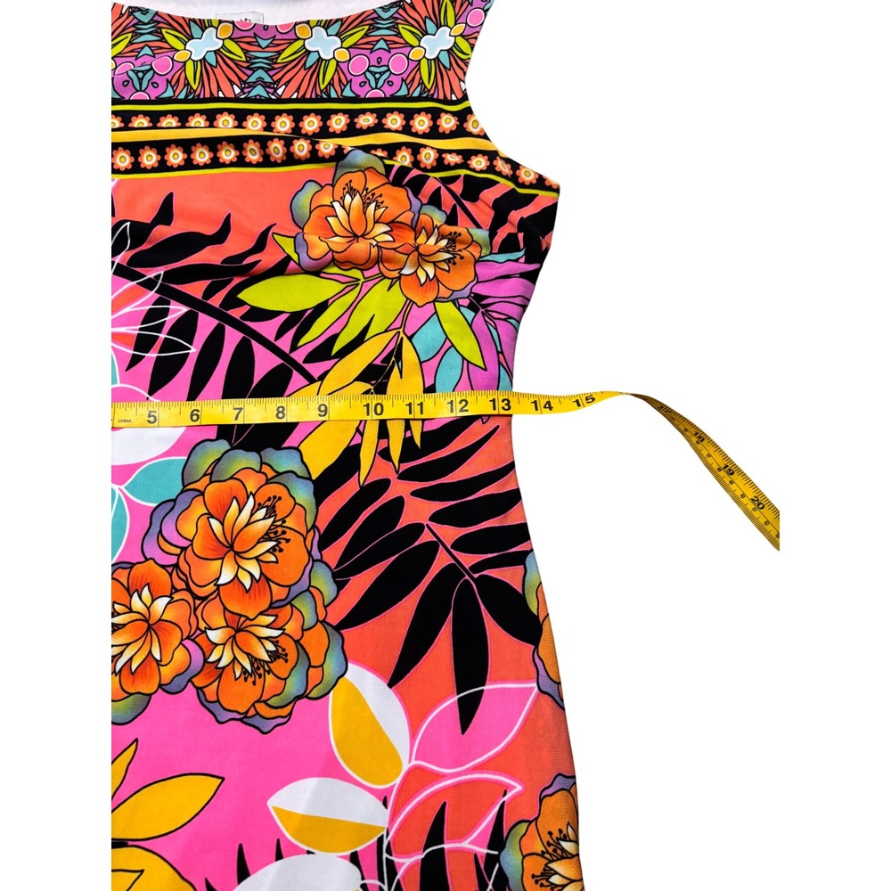 Tropical Floral Print Cache Sheath Dress Sleeveless Boat Neck 6 Pink Multi - Picture 8 of 10